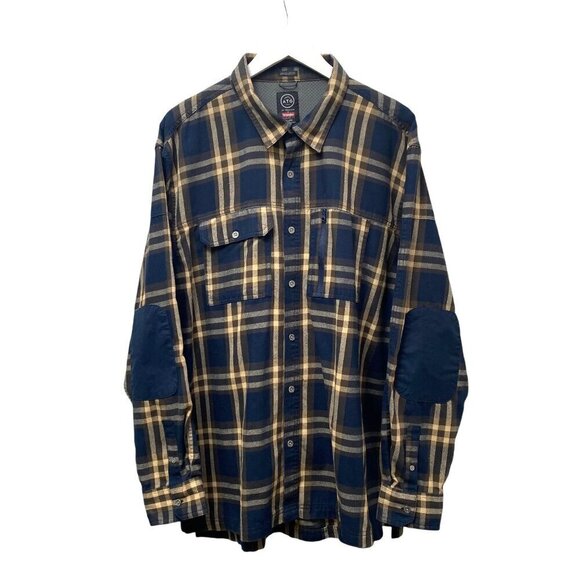 Wrangler ATG™ Men's Plaid Shirt XXL Blue Brown Plaid Button Up Elbow Patch - Picture 5 of 15